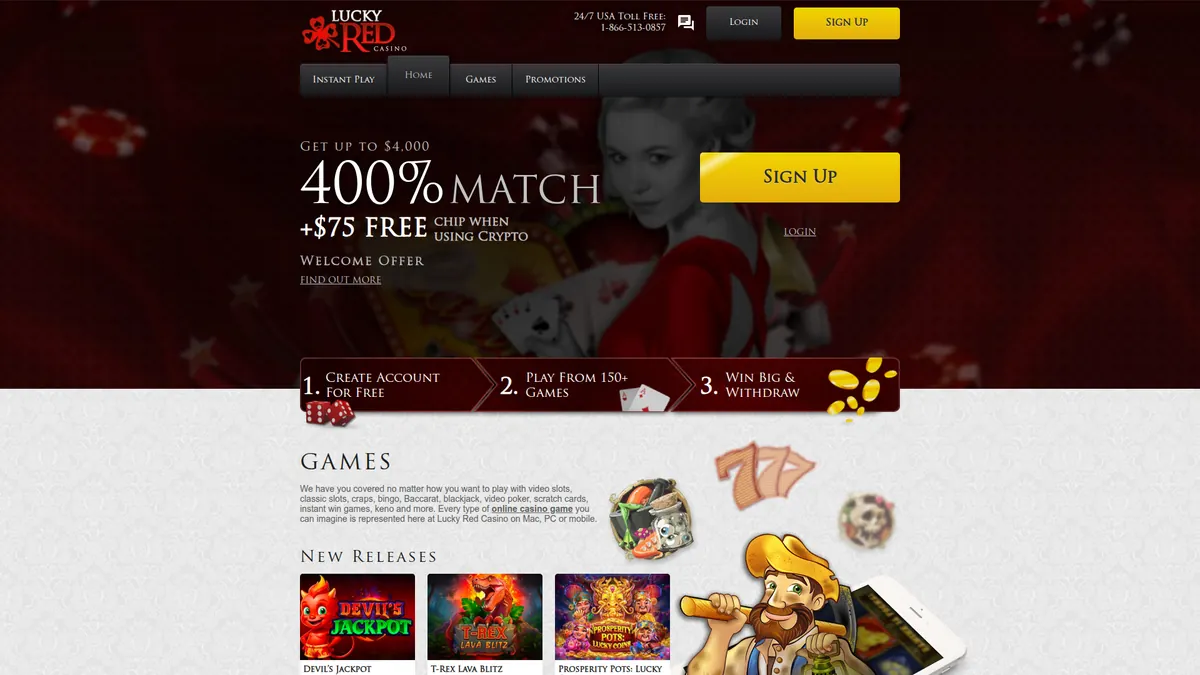 Lucky Red Casino crypto casino platform showing Bitcoin deposit options and games